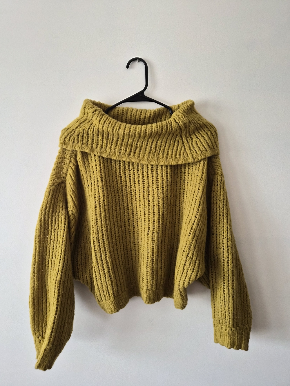 Cozy Oversized Mustard Knit Sweater with Fold-Over Neck